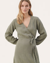 Load image into Gallery viewer, Elinora Long Sleeve Linen Wrap Dress
