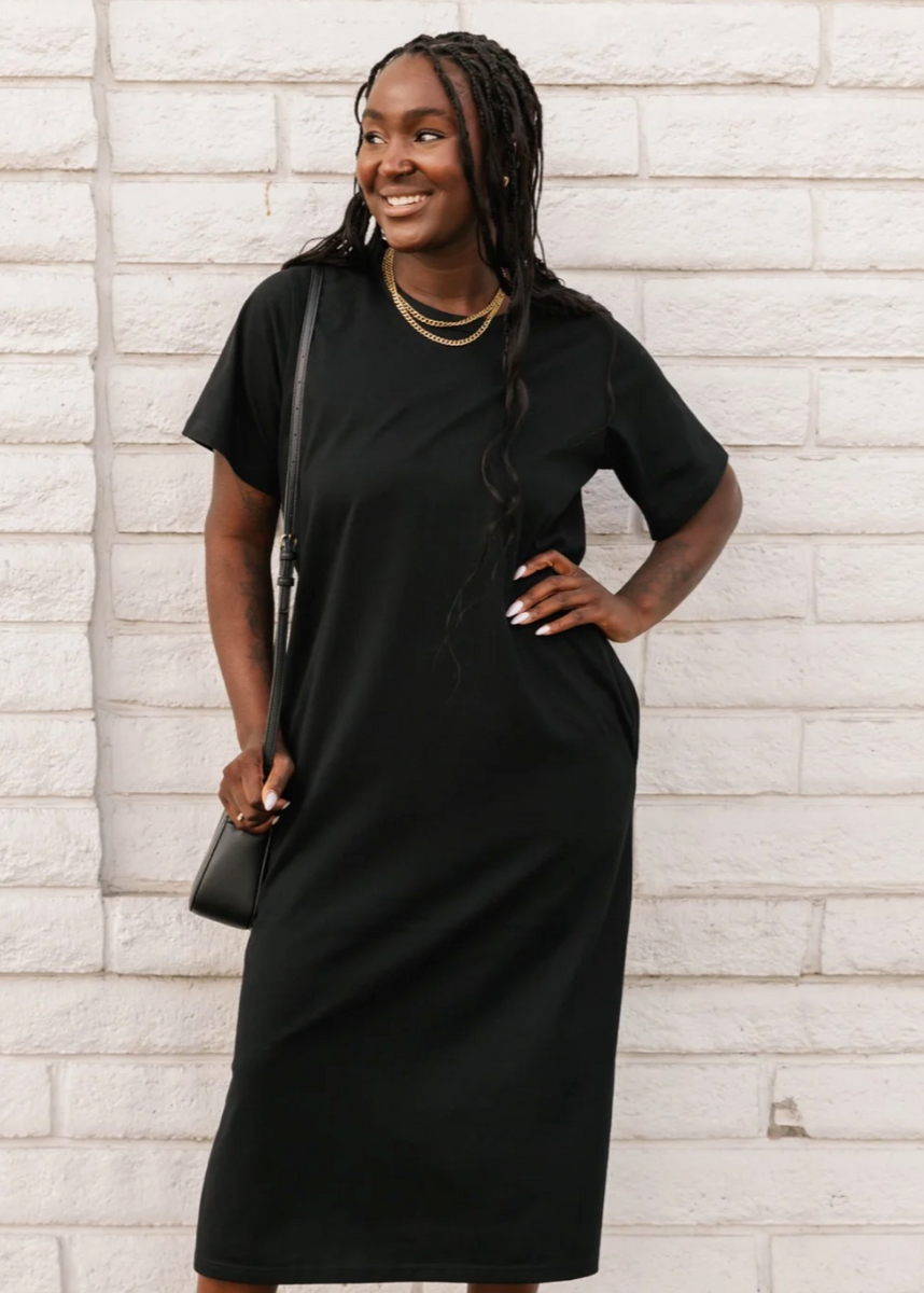 theredthread S stamp tee dress ブラック THEREDTHREAD / ザレッドスレッド】S stamp tee dress