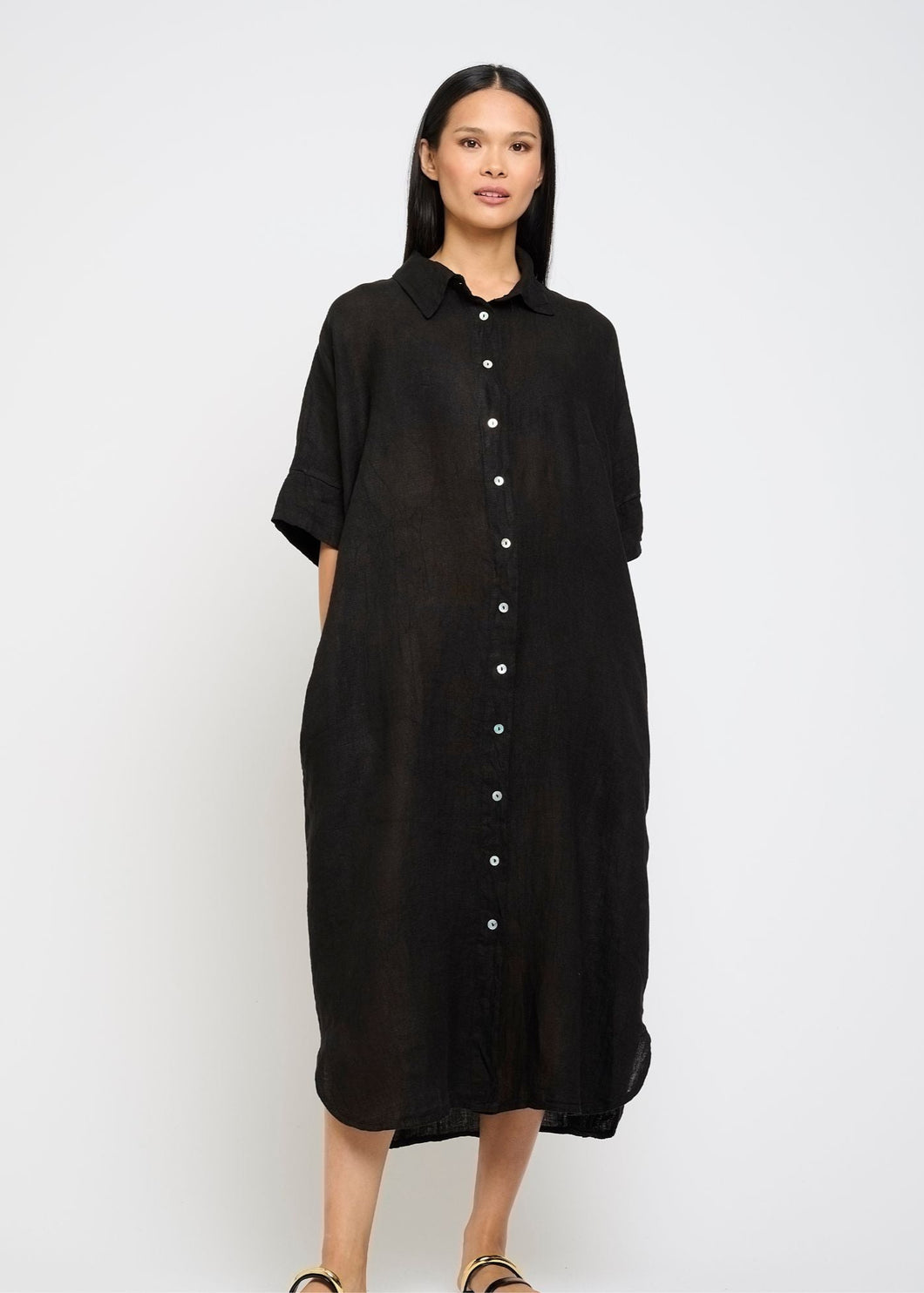 Pistache Linen Shirt Dress Woven Pistache Linen Shirt Dress Woven