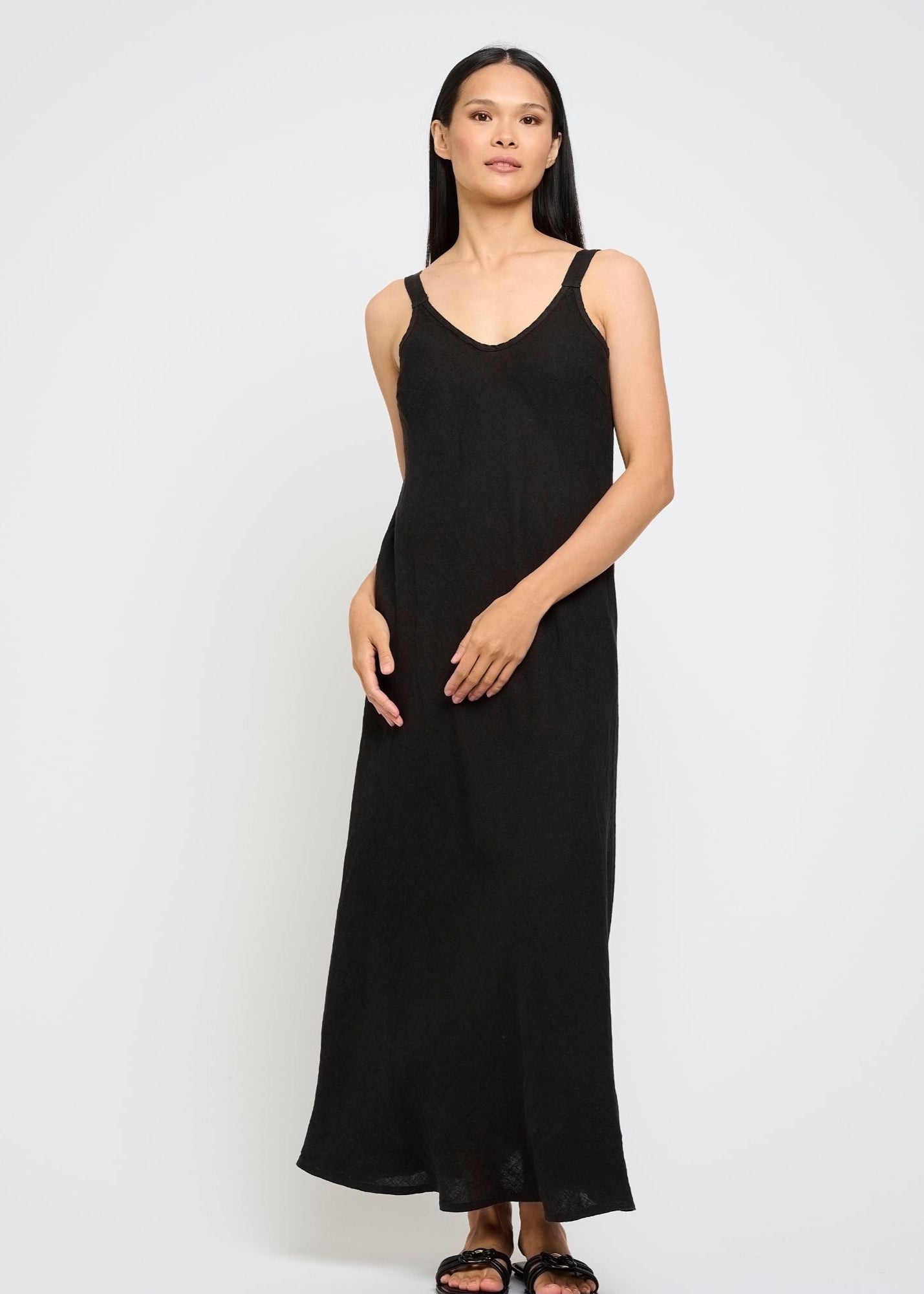 pistache linen dress Women's Asymmetrical Linen Dress in Black by Pistache Apparel Once@426 Boutique and Market