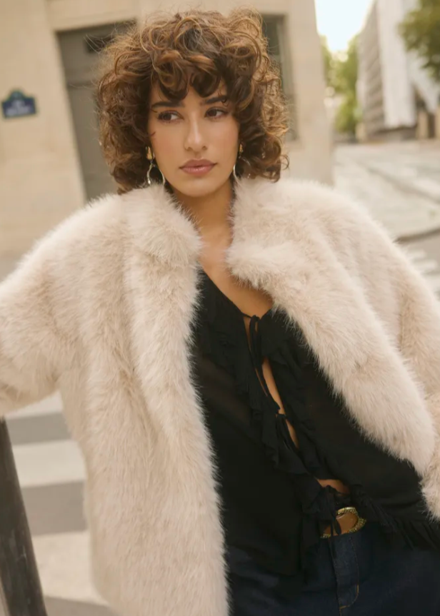Cream Frimia Faux Fur Coat
