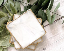Load image into Gallery viewer, Luster &amp; Polish White Marble Square Coaster Set
